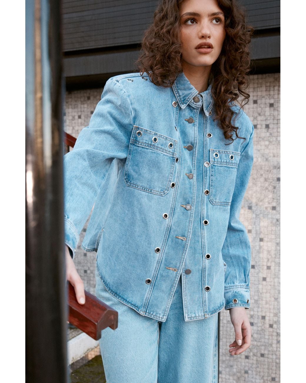 Nasty Gal Gray Eyelet Detail Denim Jacket