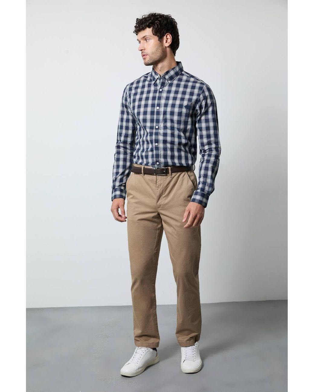 MAINE Blue Plaid Check Long Sleeve Shirt for men