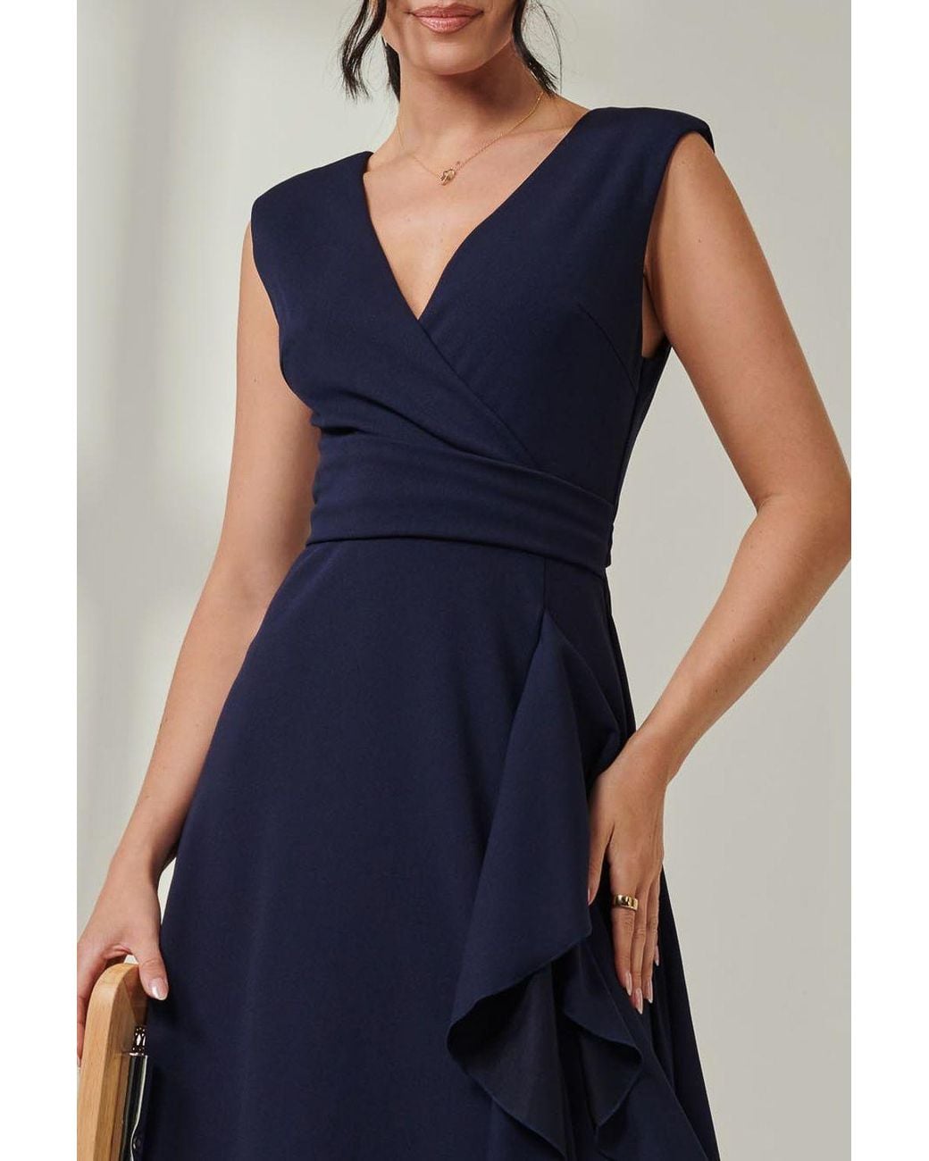 Jolie Moi Blue Wrap Front Frill Detail Maxi Dress