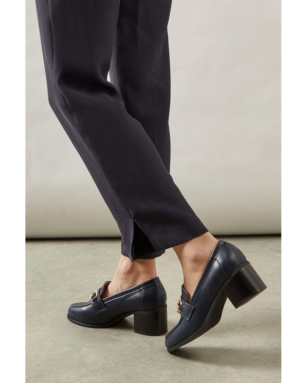 Wallis Blue Wide Fit Lydia Snaffle Trim Apron Front Medium Heeled Loafers