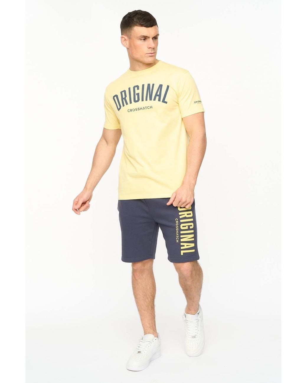 Crosshatch Yellow Kensby Crew Neck Cotton T-Shirt With High Build Graphics for men