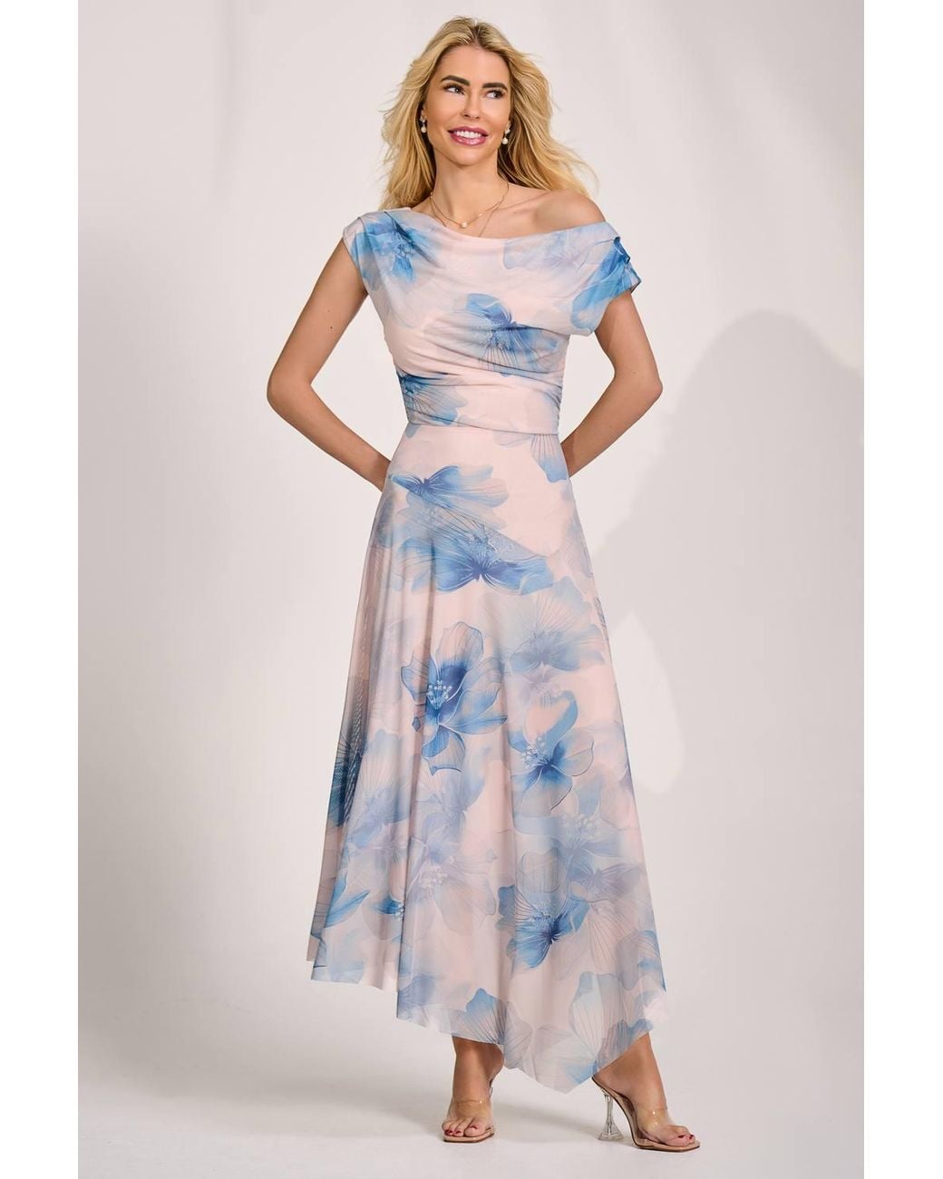 Jolie Moi Multicolor Asymmetric Draped Mesh Maxi Dress