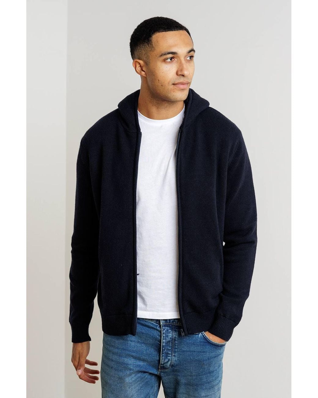 French Connection Blue Micro-Borg Fleece Zip Hoody for men