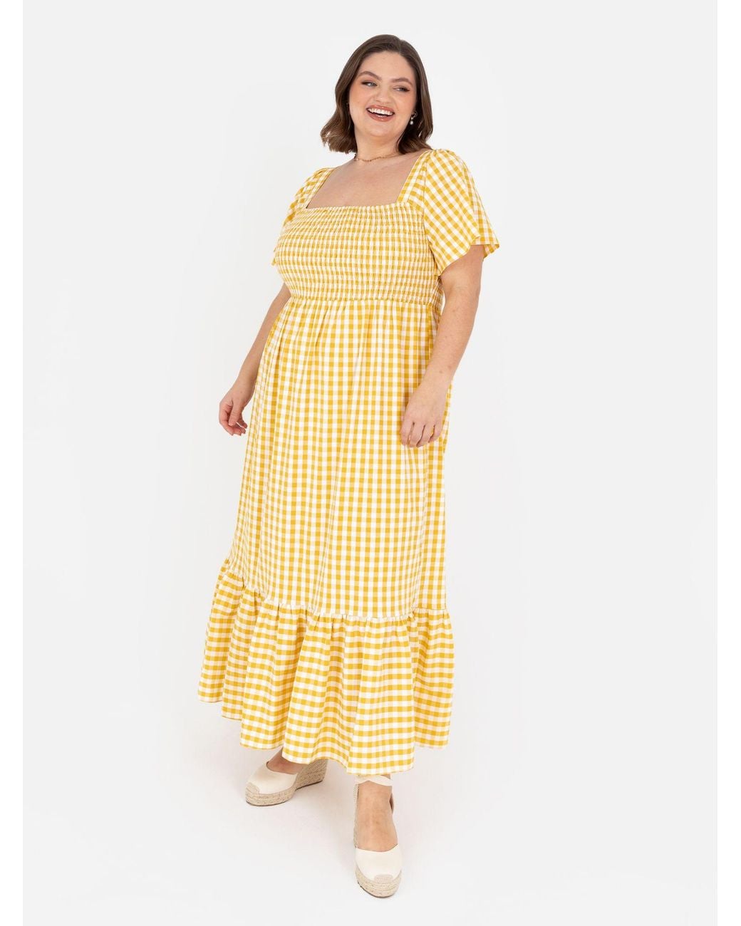 Lovedrobe Metallic Gingham Square Neck Short Sleeve Midaxi Dress