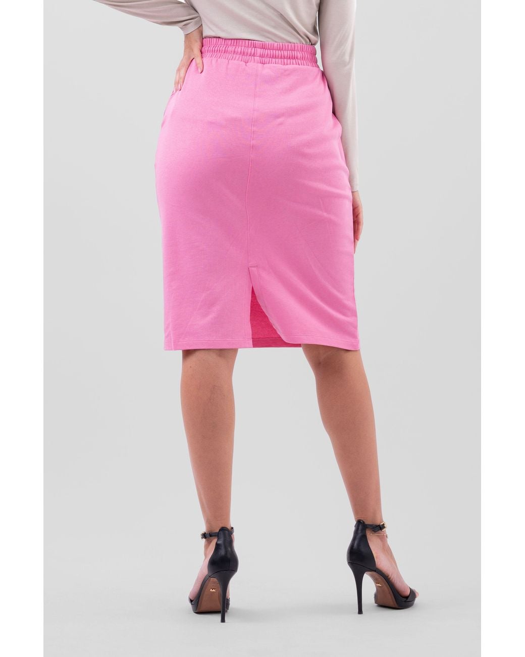 Enorsia Pink Split-Back Terry Jersey Midi Skirt