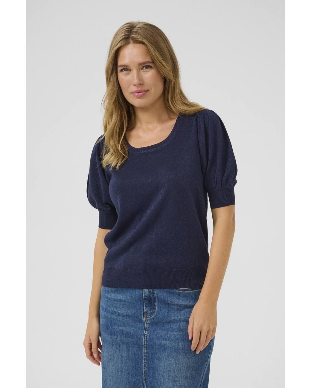 Kaffe Blue Regina Round Neck Half Sleeve Pullover