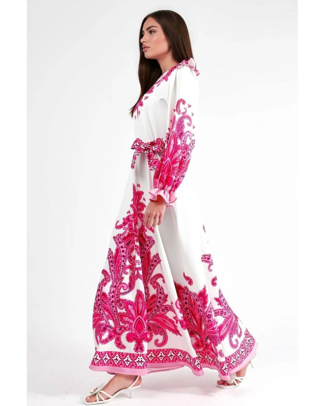 Msn-Collection Pink Paisley Print Maxi Dress With Tie Detail