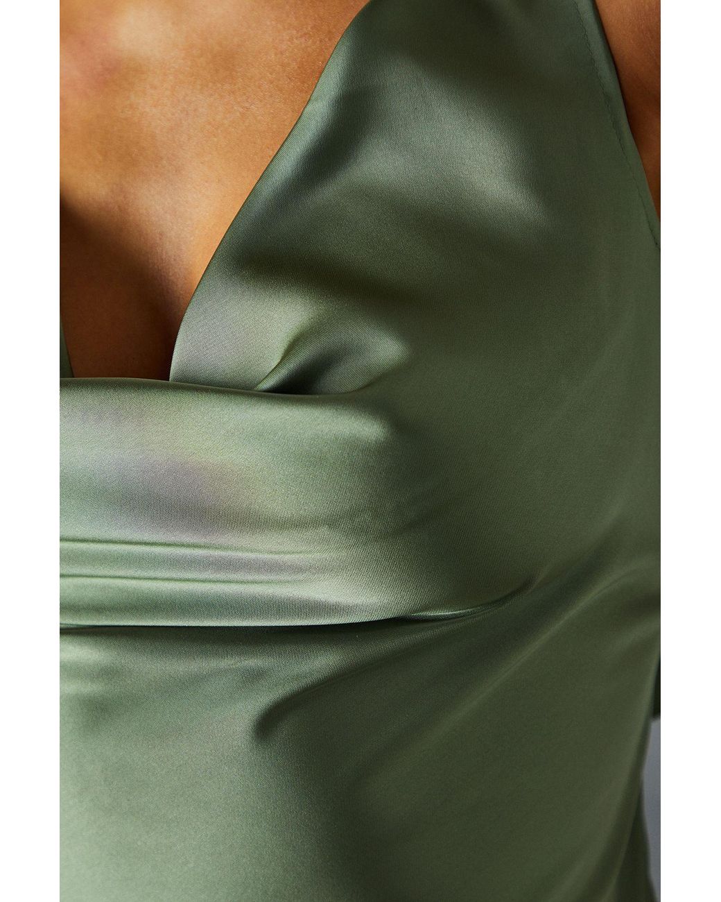 MissPap Green Premium Satin Cowl Neck Fishtail Maxi Dress