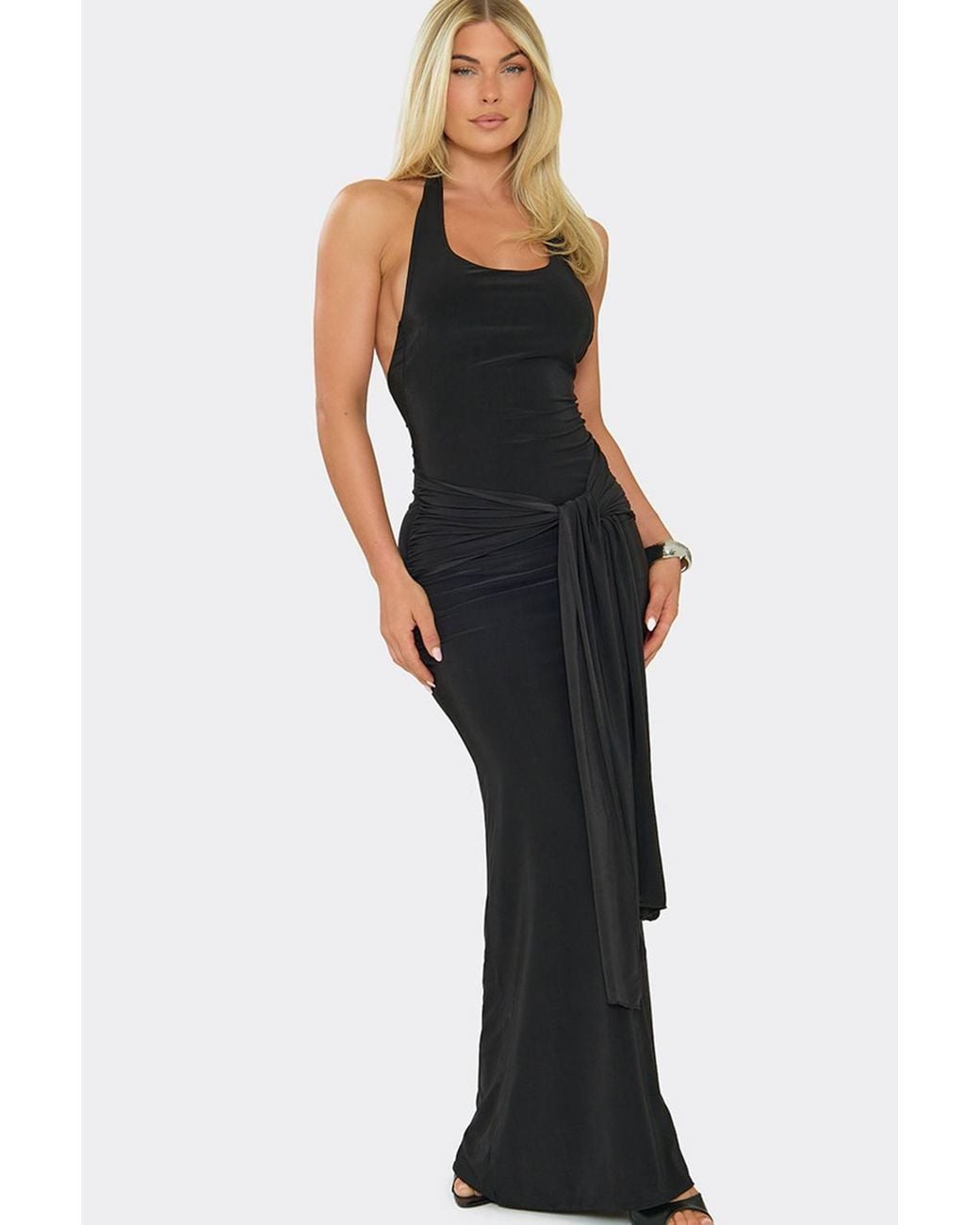 EGO Black Strappy Tie Drape Maxi Dress