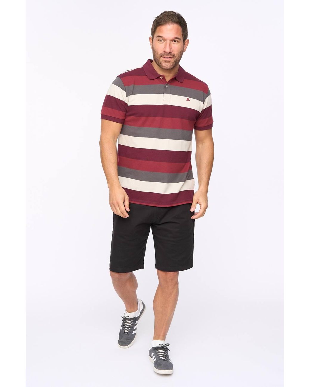 Bewley & Ritch Red Hadley 100% Cotton Pique Striped Polo Shirt for men