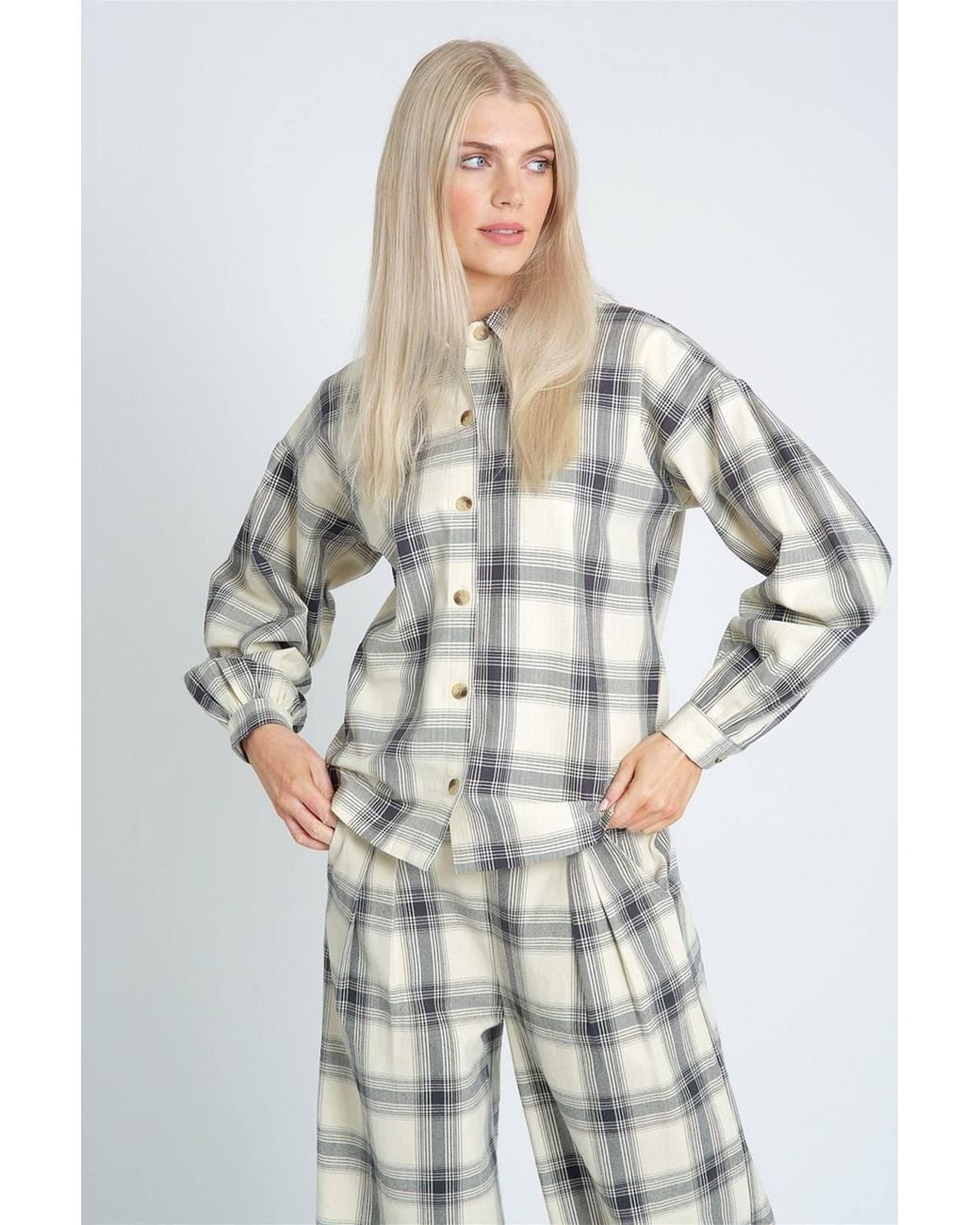 Native Youth White Cotton Checked Long Sleeve Button-Up Shirt