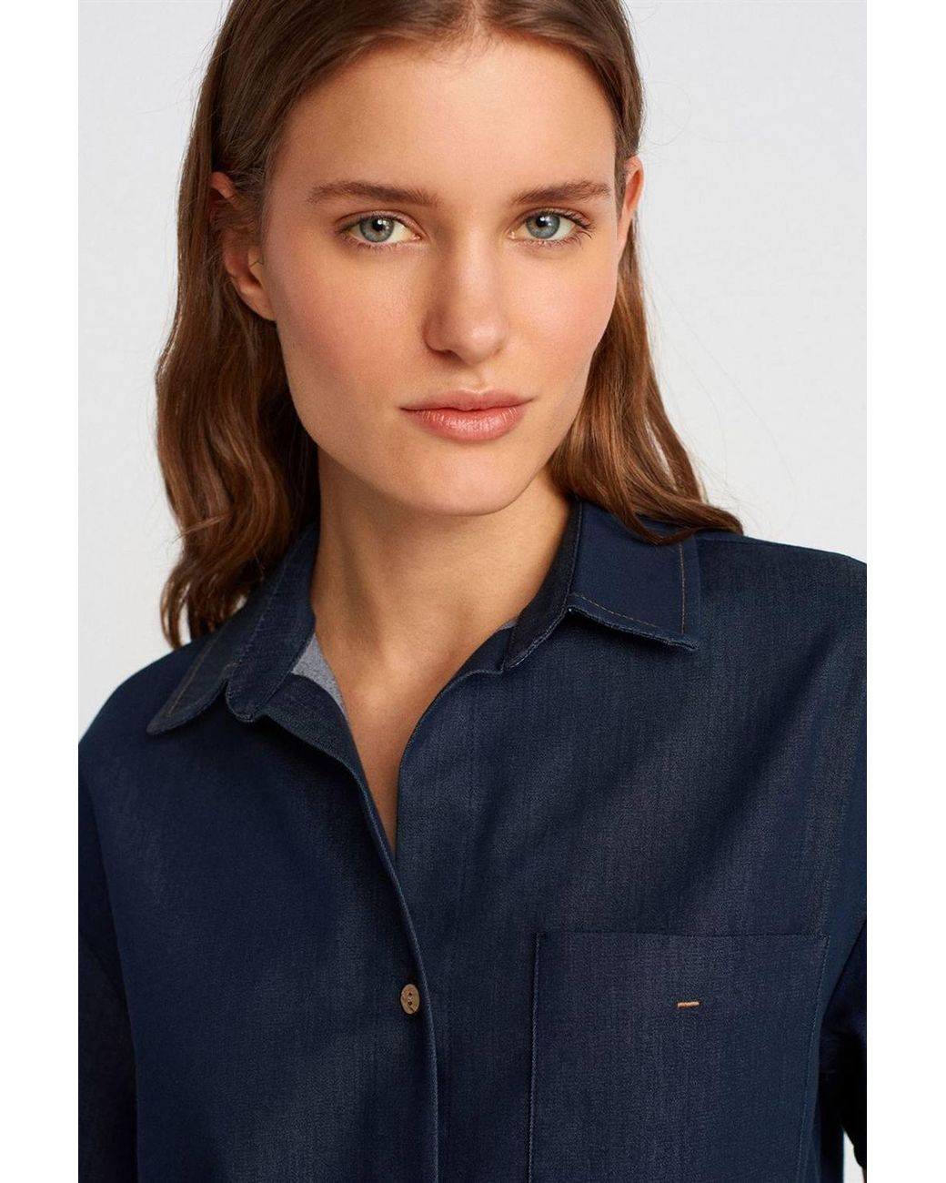Dilvin Blue Linen Blend Short-Sleeve Button Shirt