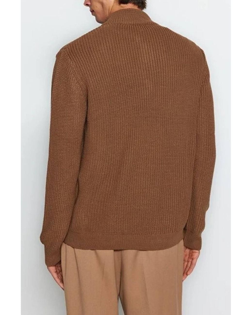 WOVCOR Brown Regular Fit Half Zip Funnel Neck Sweater for men