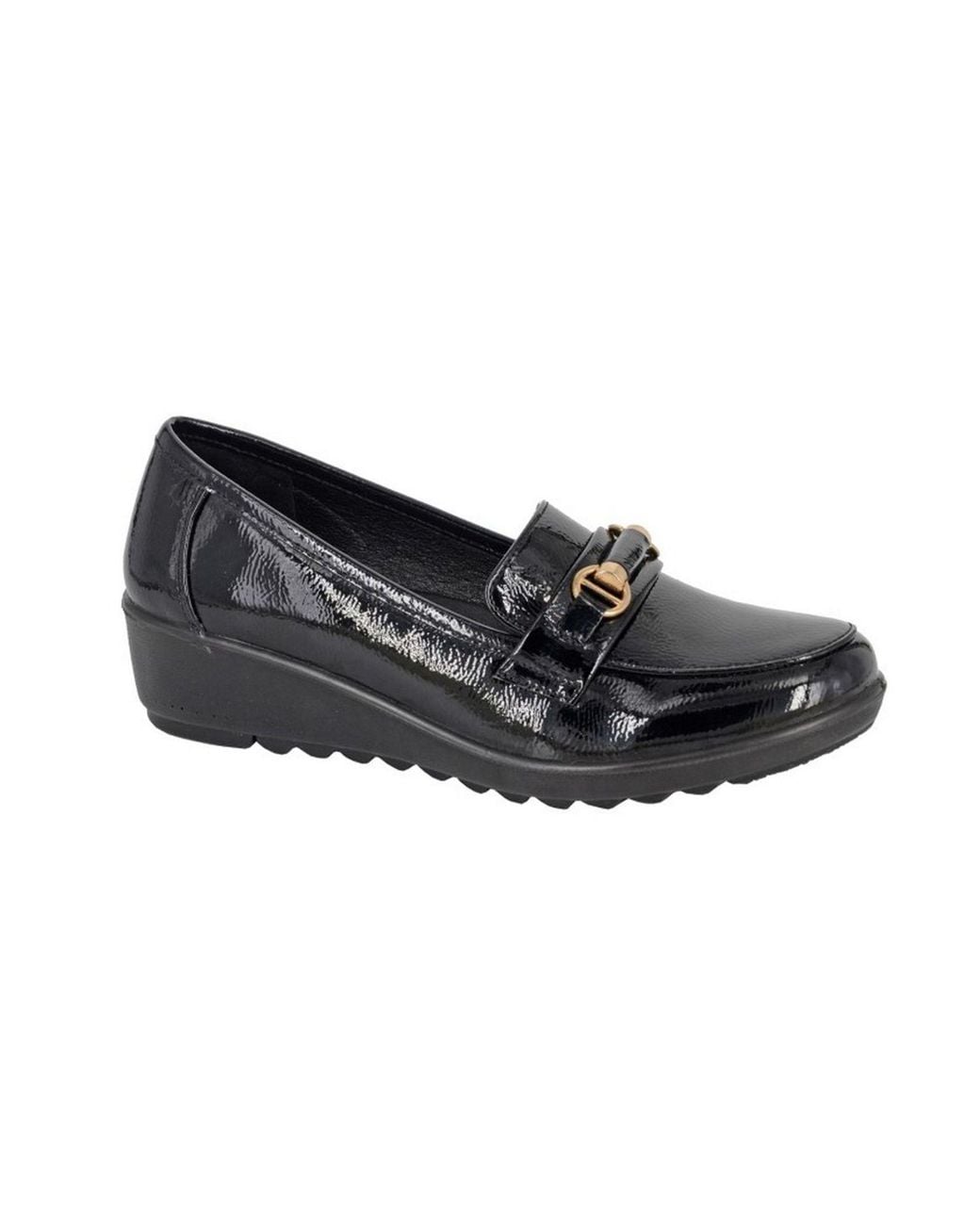 Boulevard Black Gloss Patent Pu Saddle Trim Wedge