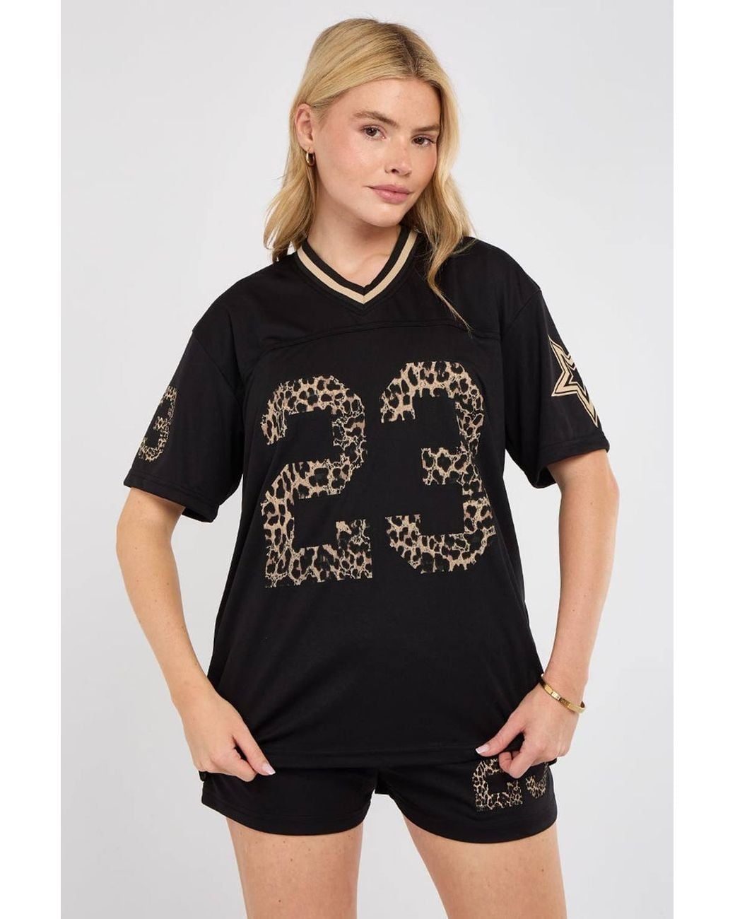 Stylewise Black Leopard Print Oversized T-Shirt & Shorts Co-Ord Set