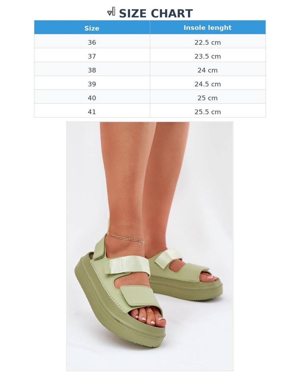 Love Lace Green Platform Velcro Sandals With Front Double Strap Back Strap