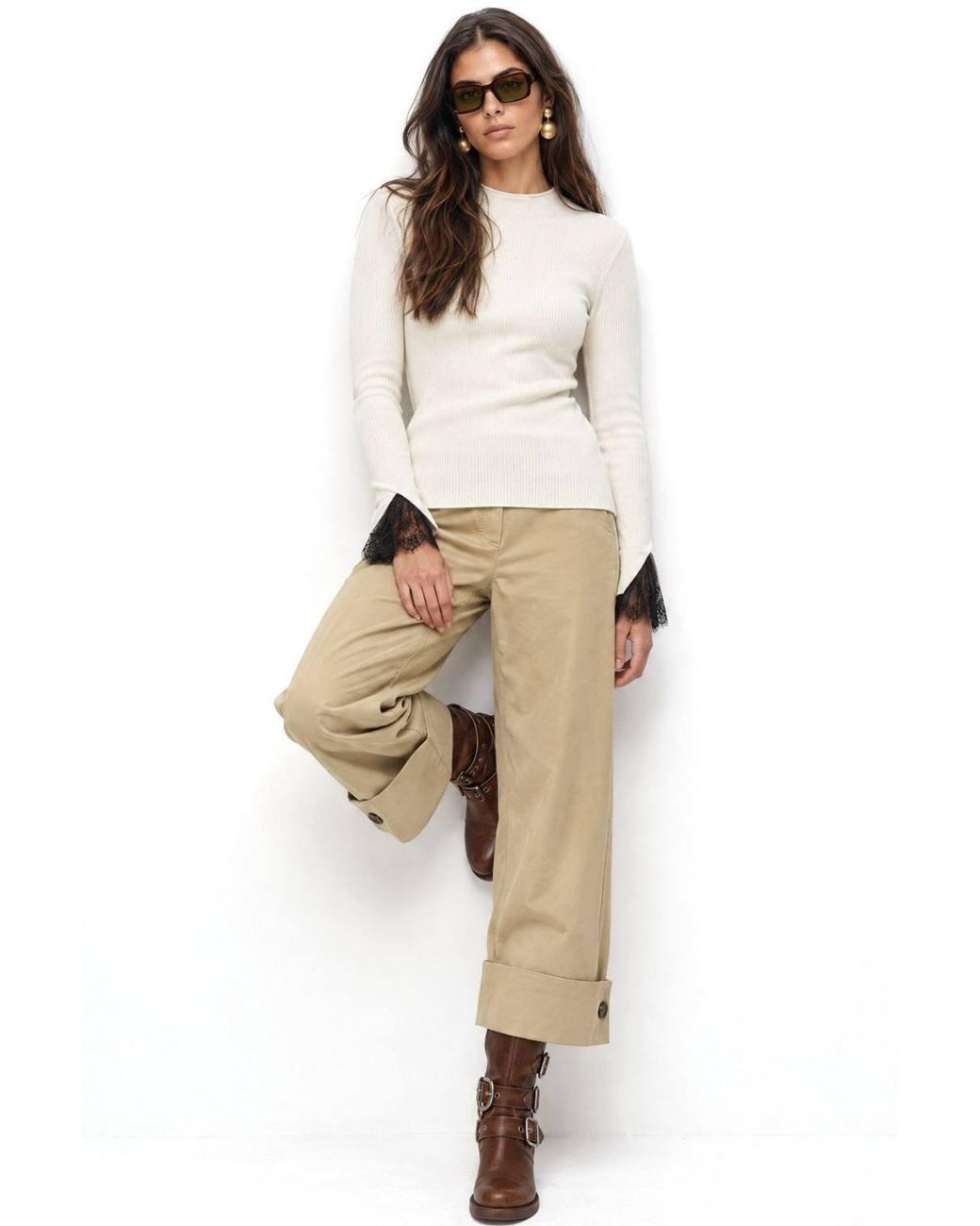 MixRay White Slim Fit Ribbed Knit Sweater With Crew Neck
