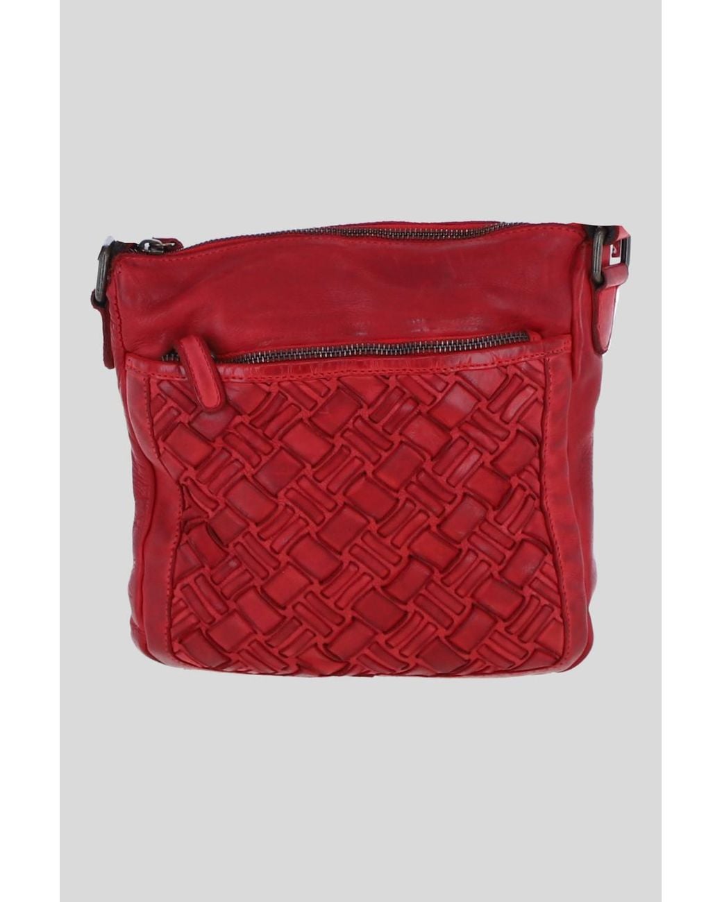 Ashwood Leather Red Leather Woven Design Crossbody Bag With Multiple Zip Pockets
