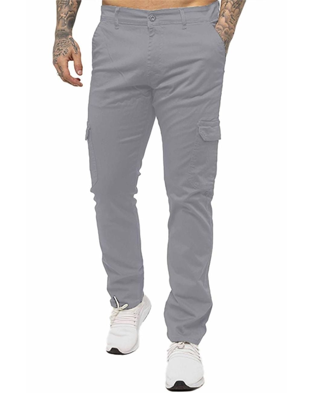 Enzo Gray Slim Fit Stretch Cargo Chinos for men