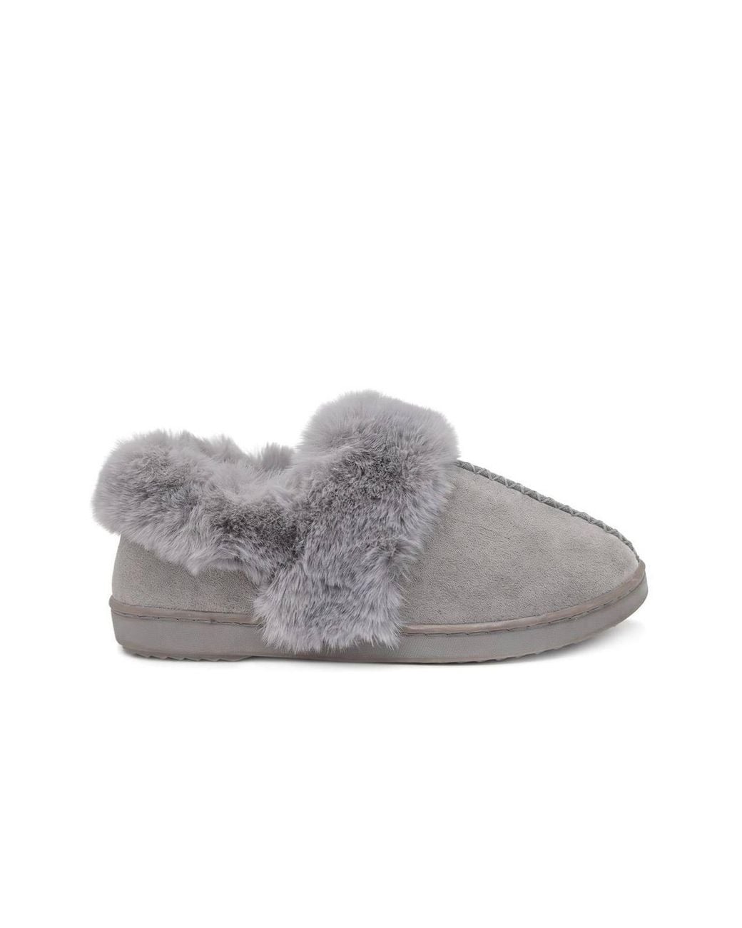 Pavers Gray Luxury Faux Fur Full Slippers