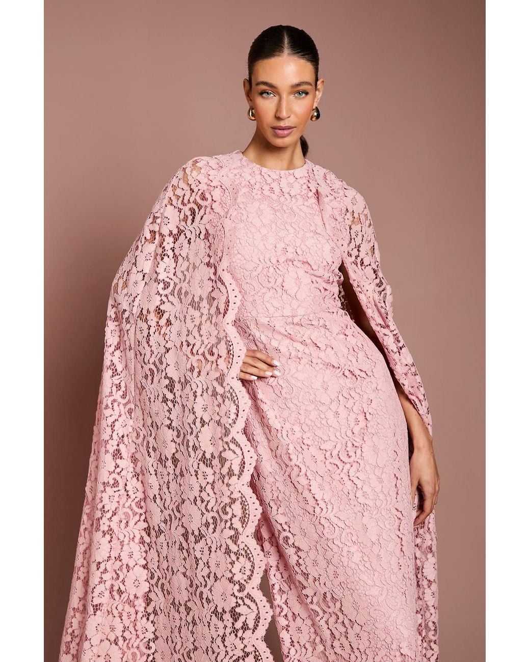 Coast Pink Lace Cape Gown