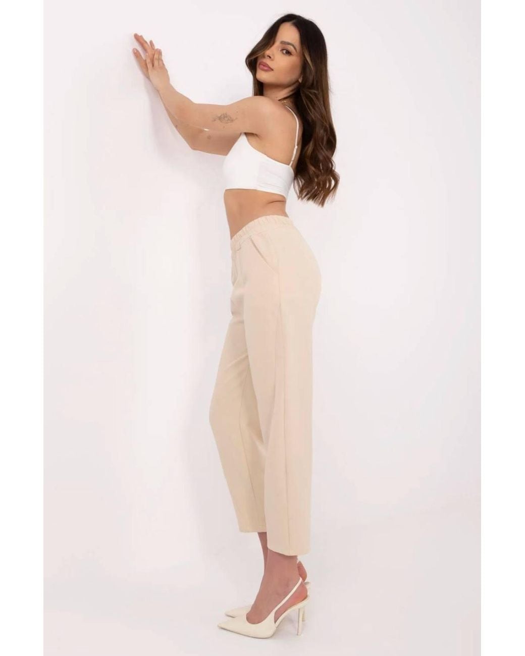 Love Lace Natural Elegant Cigarette Trousers With High Waist
