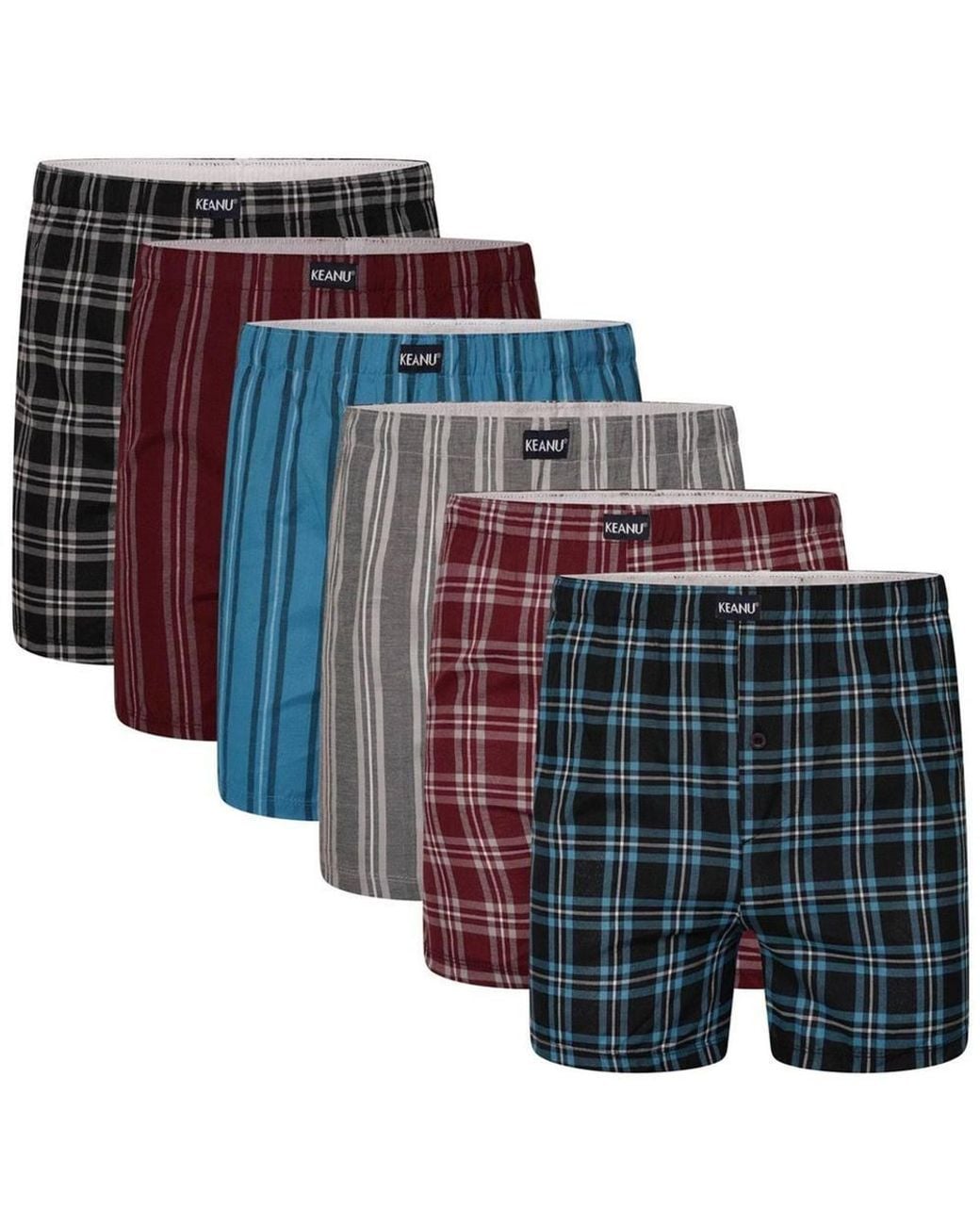 Keanu Blue Patterned Woven Boxer Shorts (Pack Of 6) for men