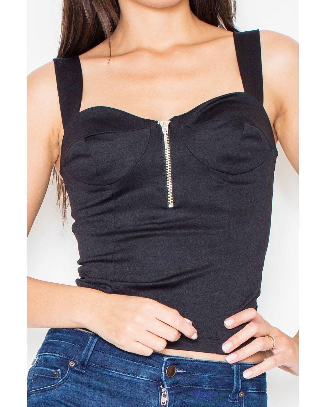 Love Lace Blue Corset Style Blouse With Wide Straps Front Zip