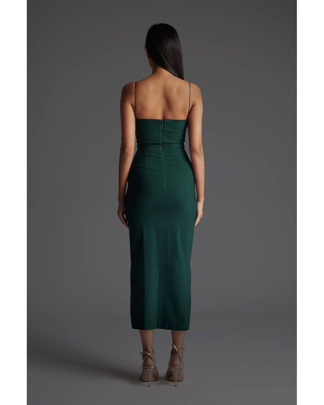 Vesper Gray Square Neck Midaxi Dress With Cami Straps