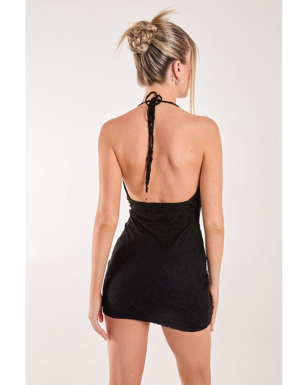 Pink Vanilla Black Cowl Neck Lace Mini Dress