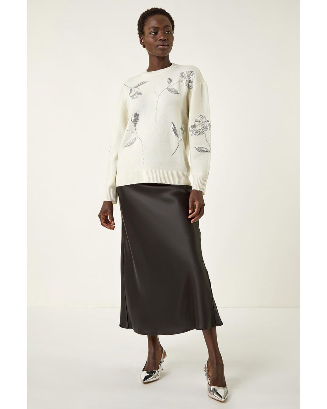 Roman Natural Floral Sequin Knit Jumper