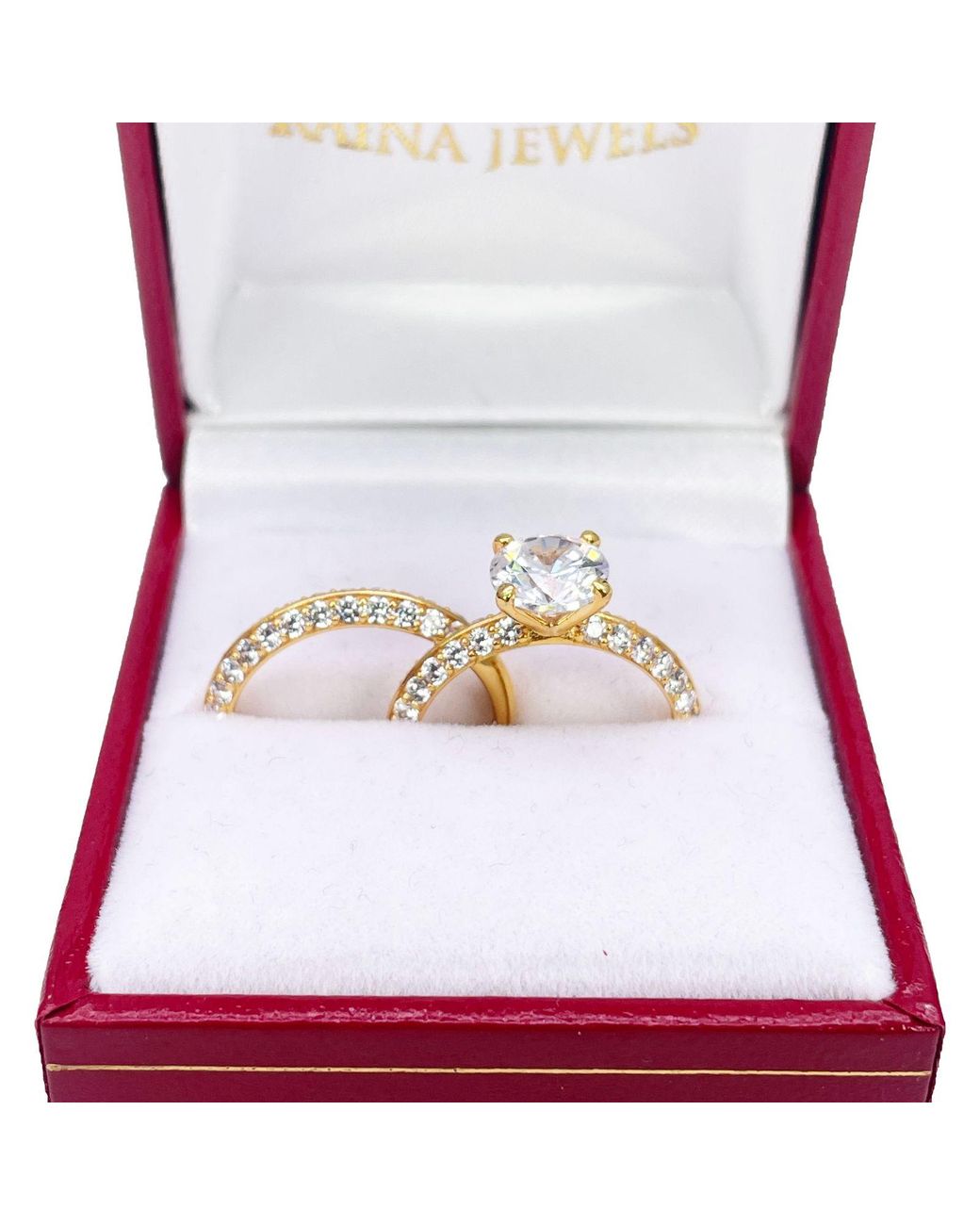 Raina Jewels Metallic 22Ct 4-Claw Half Eternity Engagement Ring & Matching Band