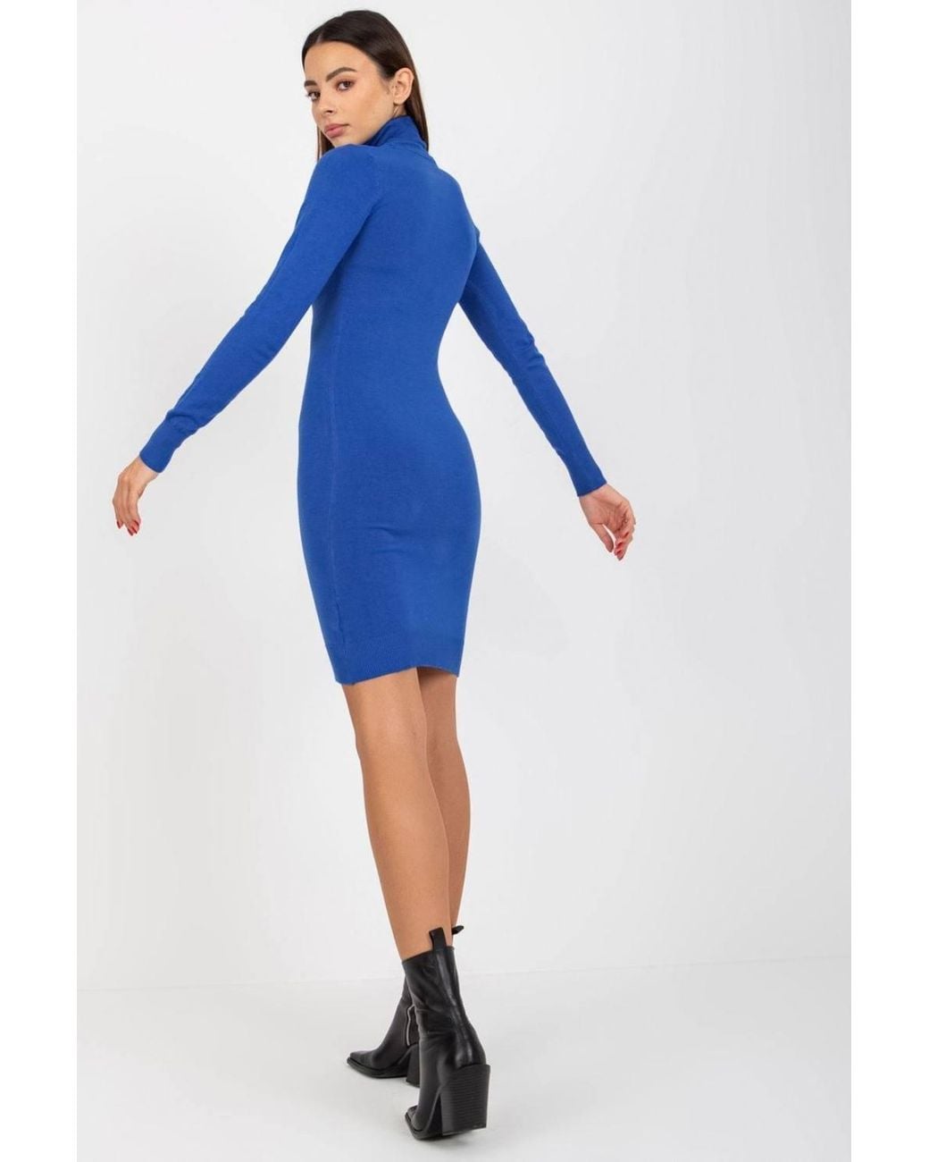 Love Lace Blue Slim Fit Turtleneck Long Sleeve Jumper Dress