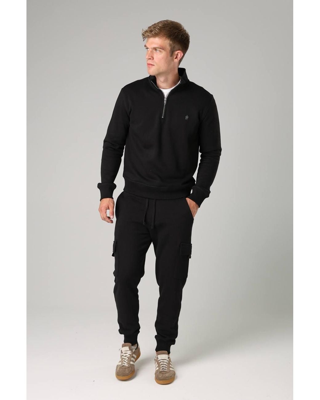 French Connection Black Cotton Blend Half-Zip Jumper for men