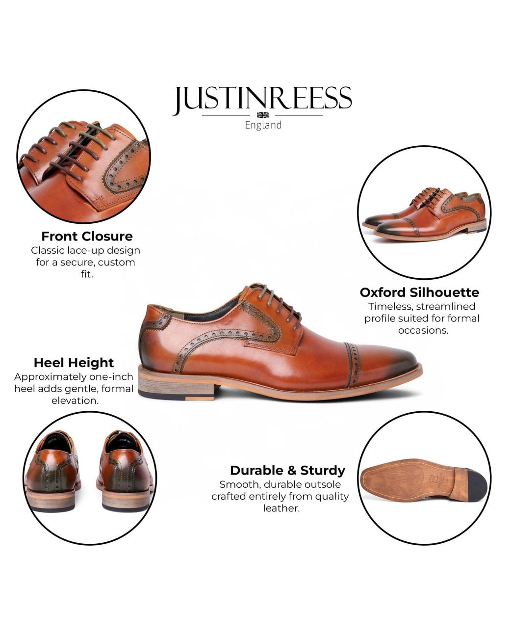 Infinity Leather Brown Justin Reess Leather Lace Up Oxford Shoes for men