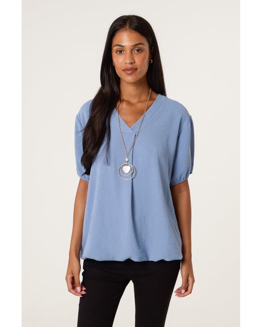 Blue Vanilla Blue Short Sleeve V-Neck Top