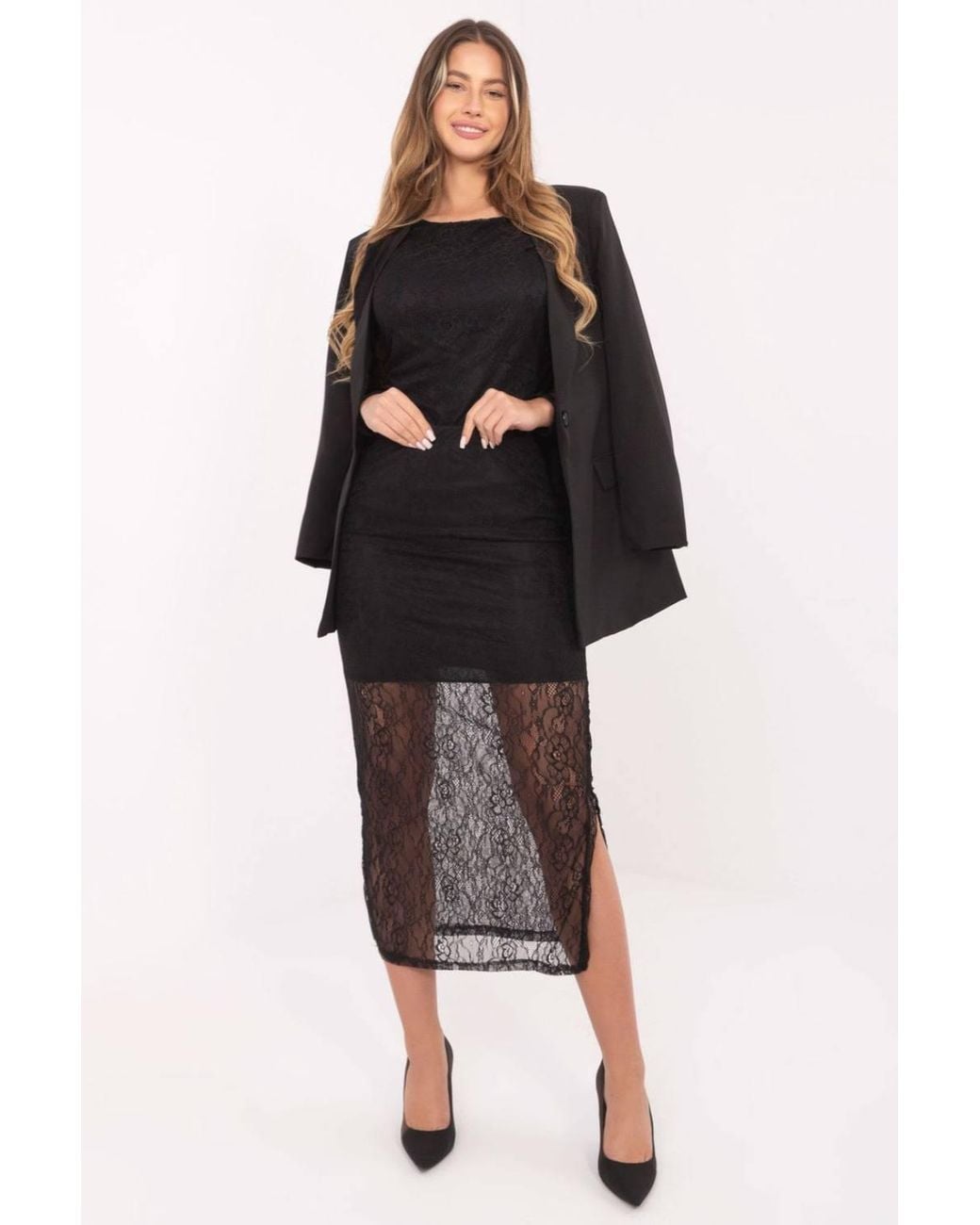 Love Lace Black Openwork Lace Midi Skirt With Elastic Waist