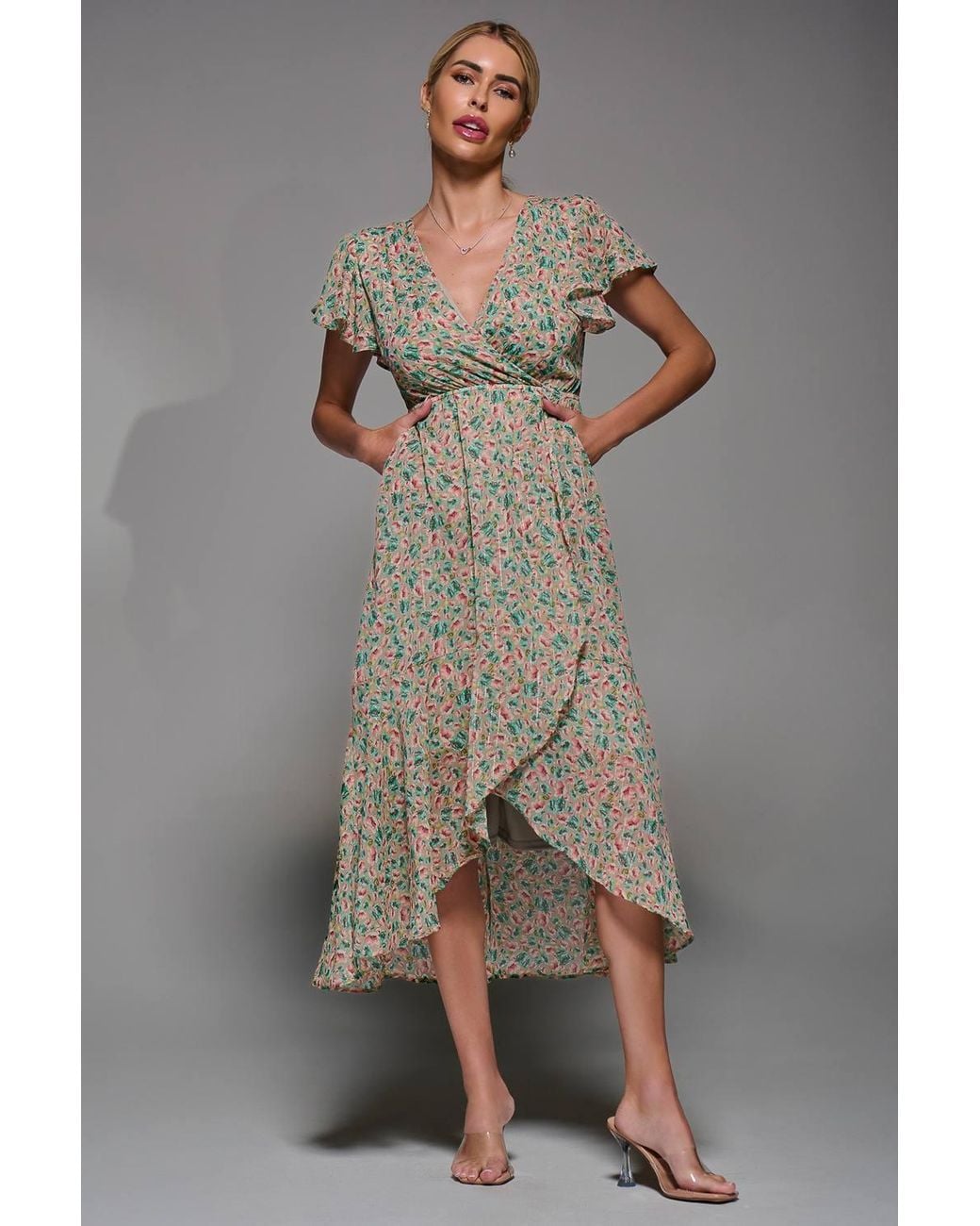 Jolie Moi Gray Petite Hi-Low Dress