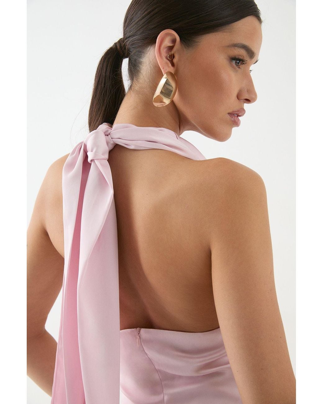 MissPap Pink Satin Cowl Wrap Neck Maxi Dress