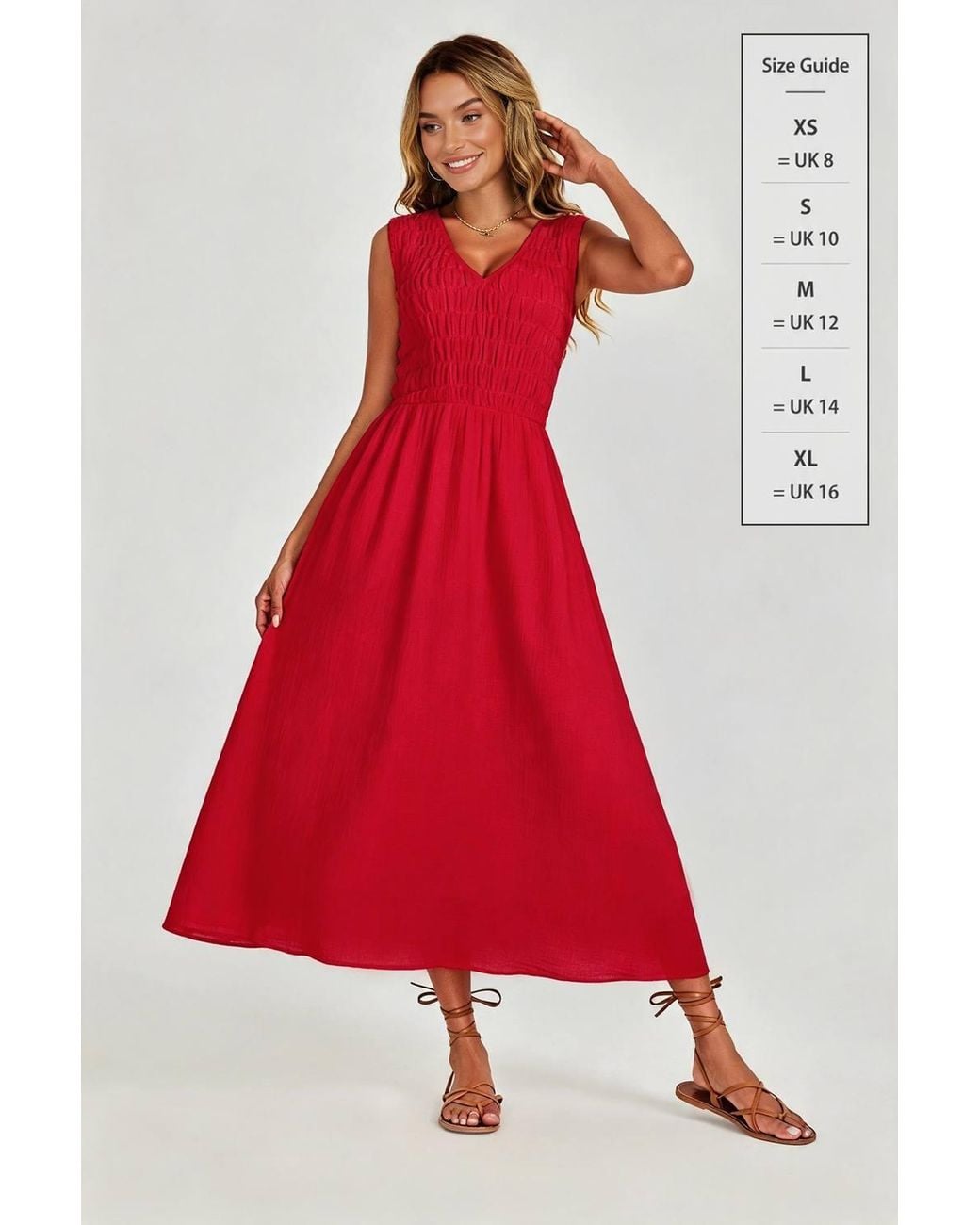 FS Collection Sleeveless Shirred Bodice Midi Dress