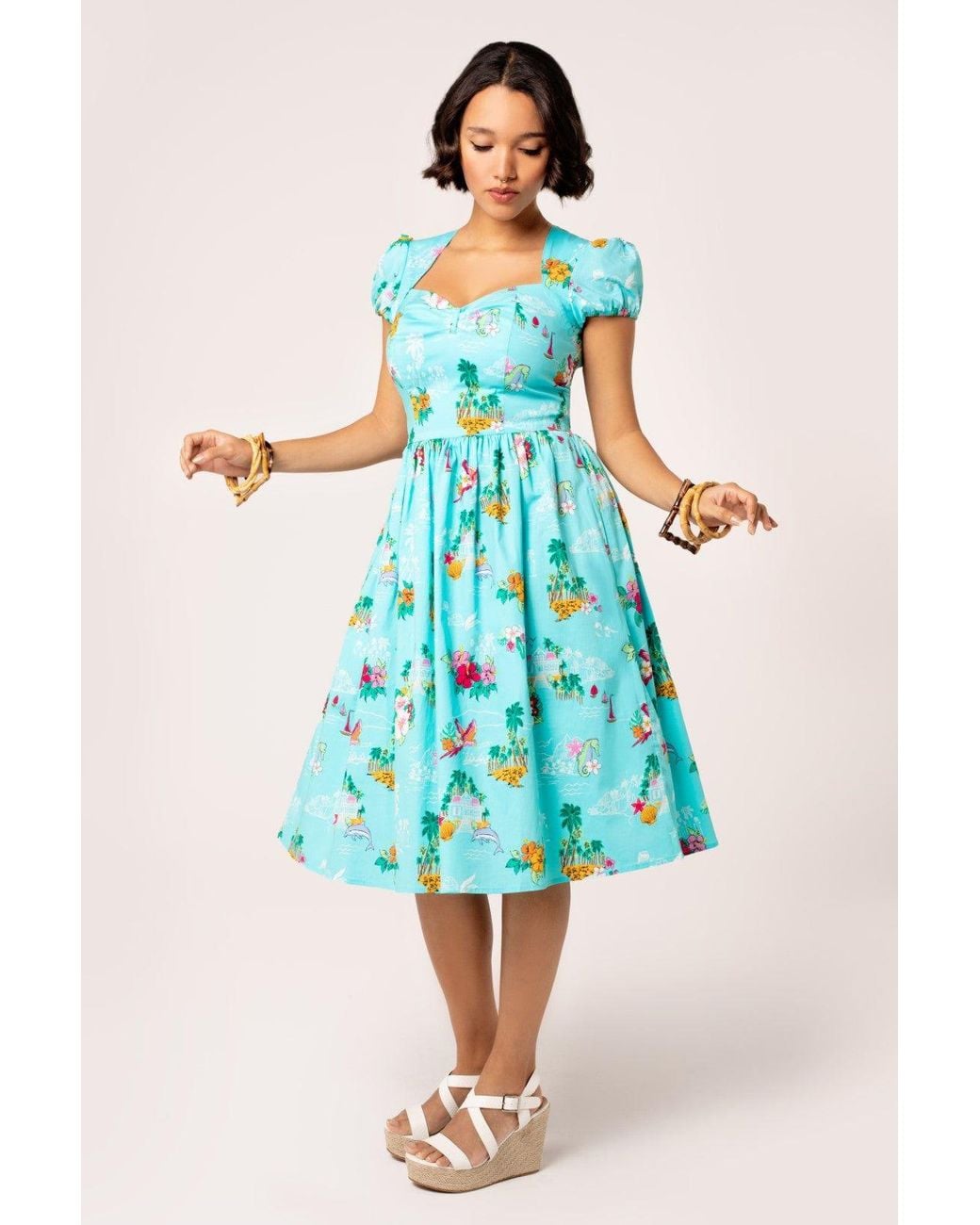 Hell Bunny Blue Ayanna 50's Style Stretch Midi Dress