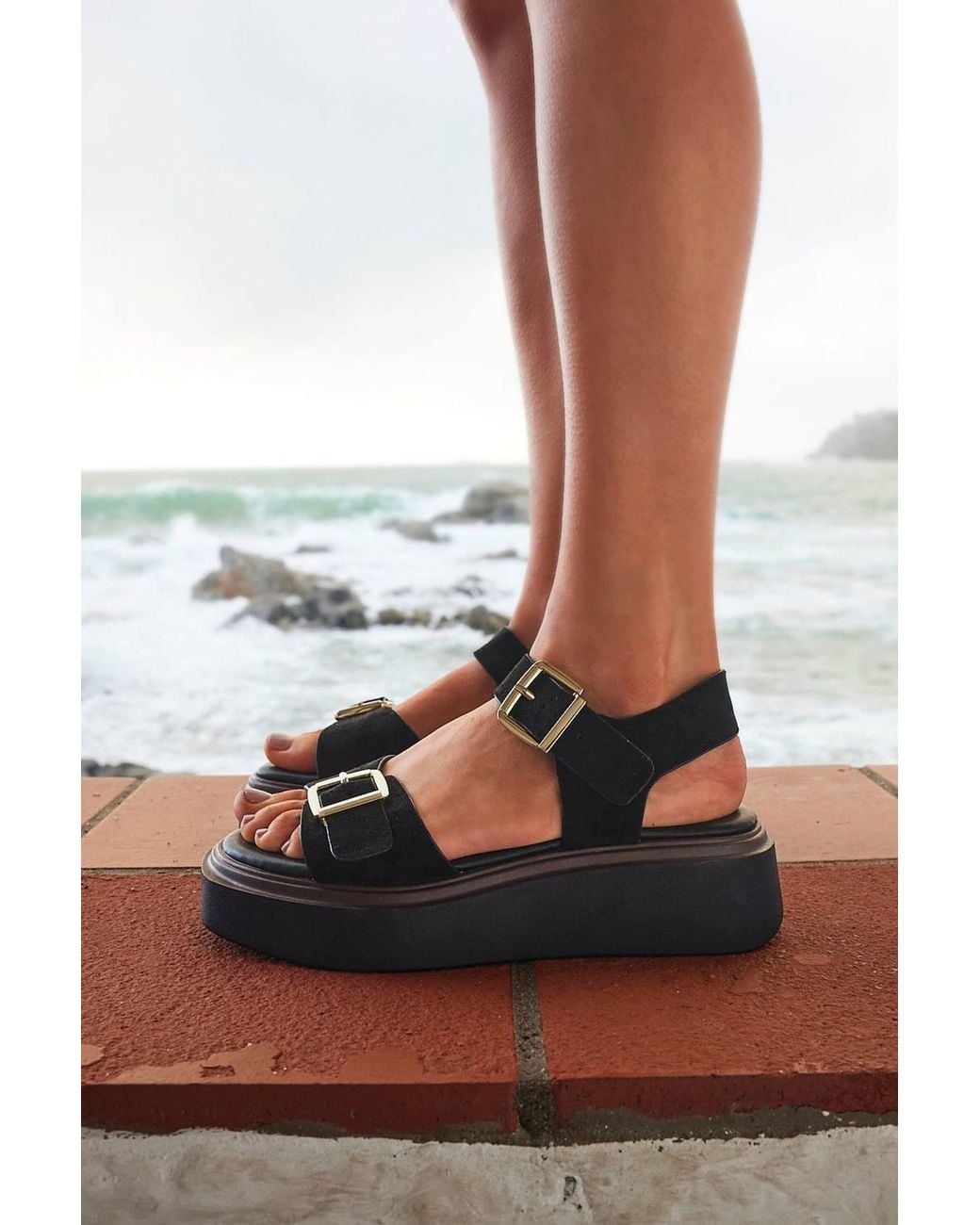 Linzi Black Source Wide Fit Flatform Sandals