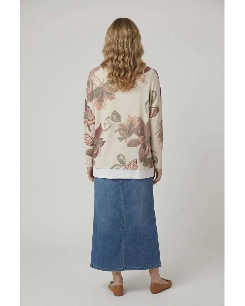 Izabel London Blue Leaf Print Layered Long Sleeve Top