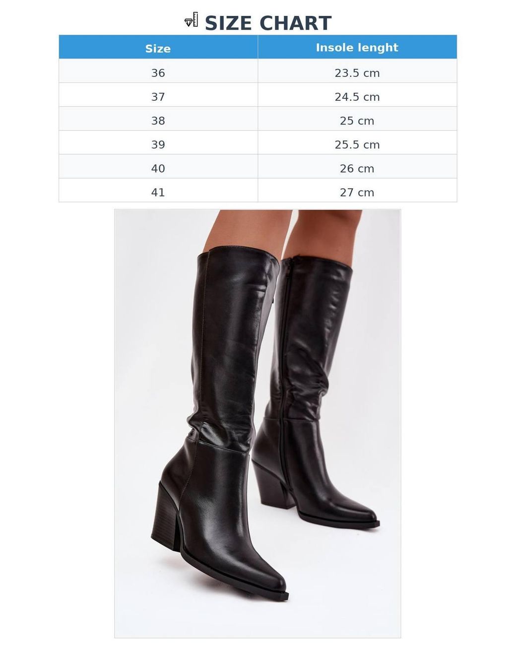 KDMD Black Classic Insulated Heel Boots With Side Zipper Pointed Toe