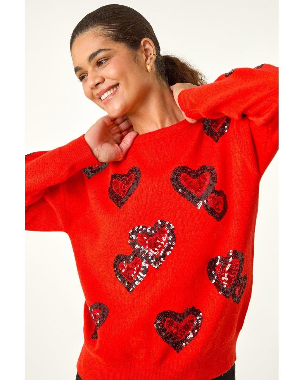 Roman Red Heart Sequin Detail Knit Jumper