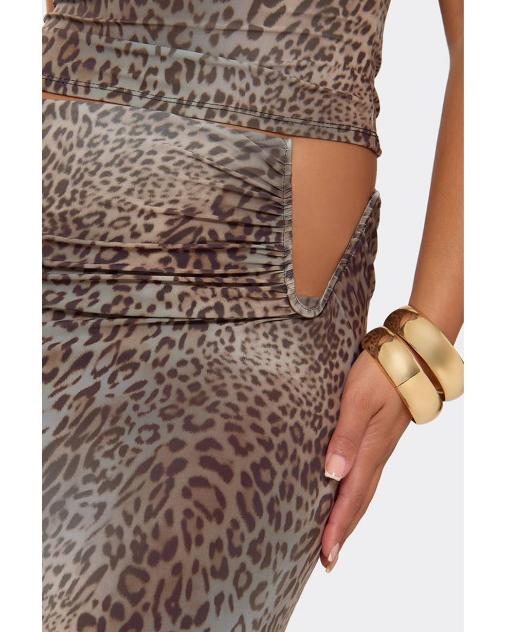 EGO Gray Cut Out Leopard Print Mid Rise Maxi Skirt