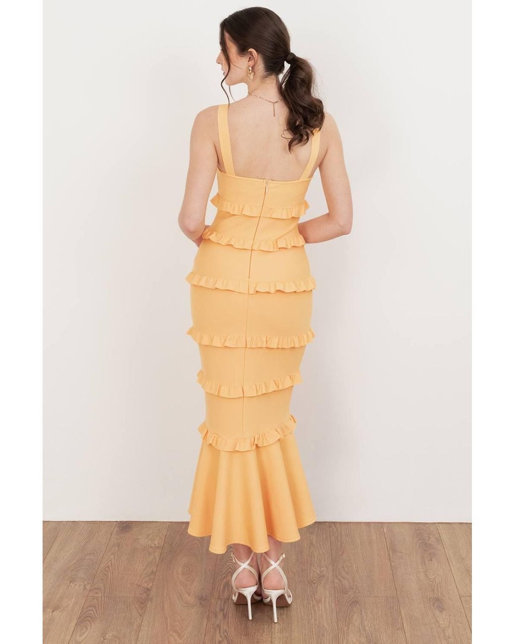 Maya Deluxe Yellow Strappy Bandage Midi Dress