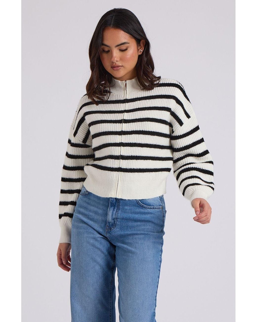 Urban Bliss Blue Ribbed Stripe Zip Cardigan