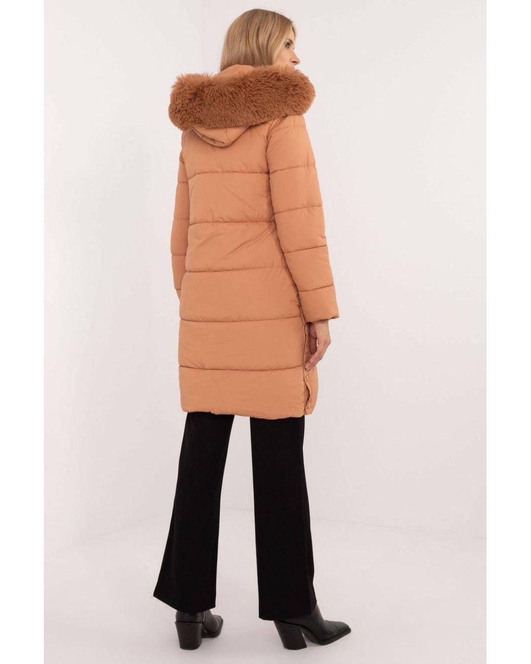 Love Lace Brown Extended Quilted Jacket With Detachable Hood