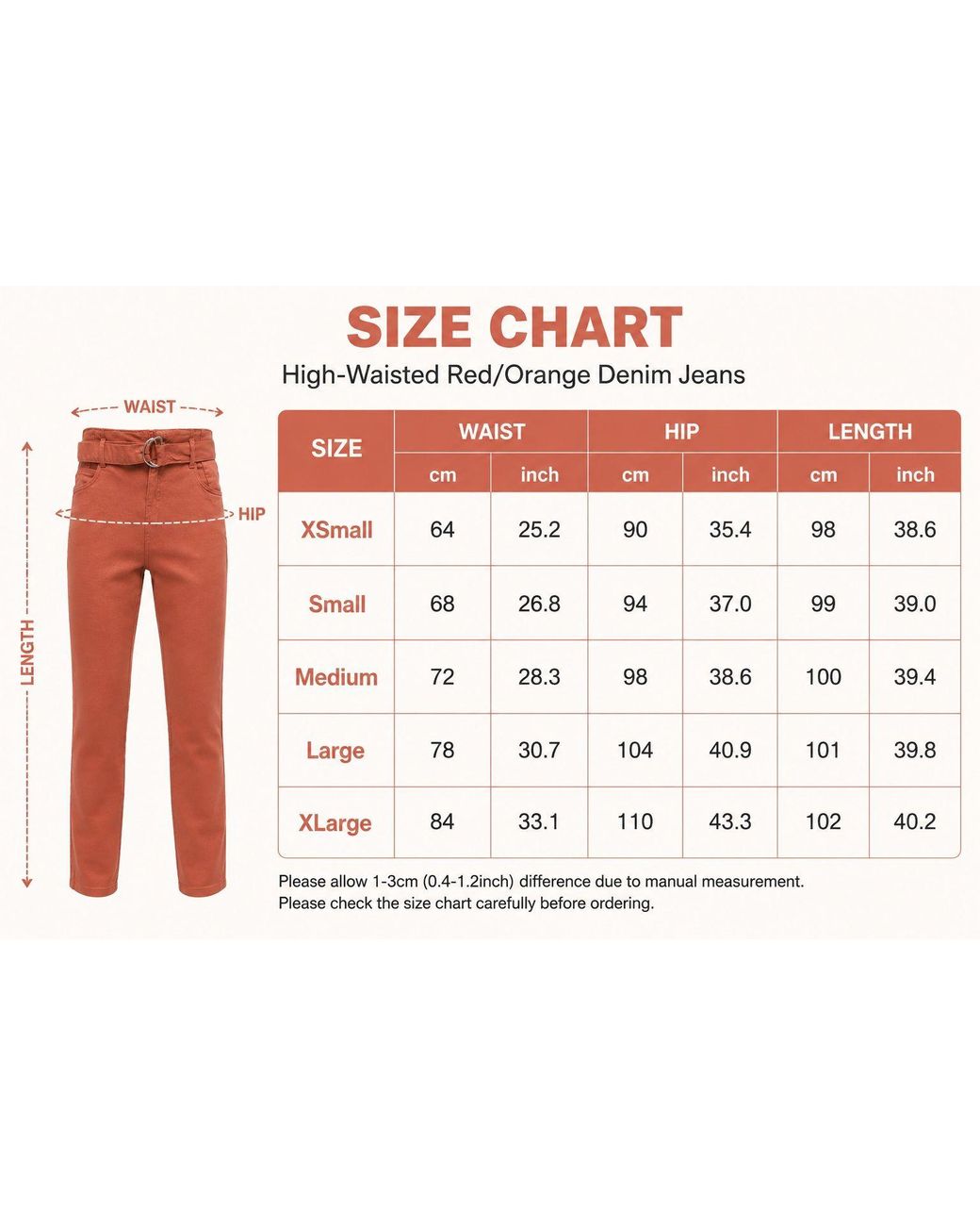 Smart Living Orange High-Waist Denim Jeans With Stylish Fit